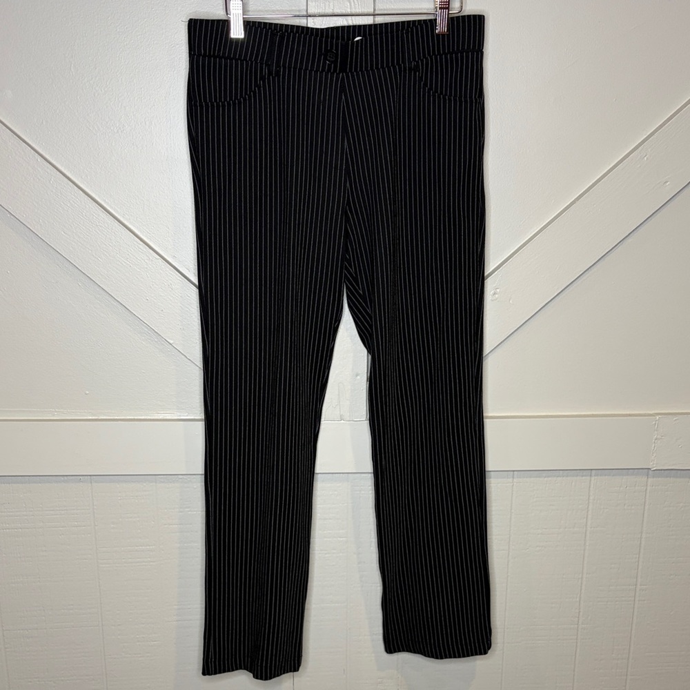 Betabrand Black Pinstripe Dress Pant Yoga Pants - Large Career Wear